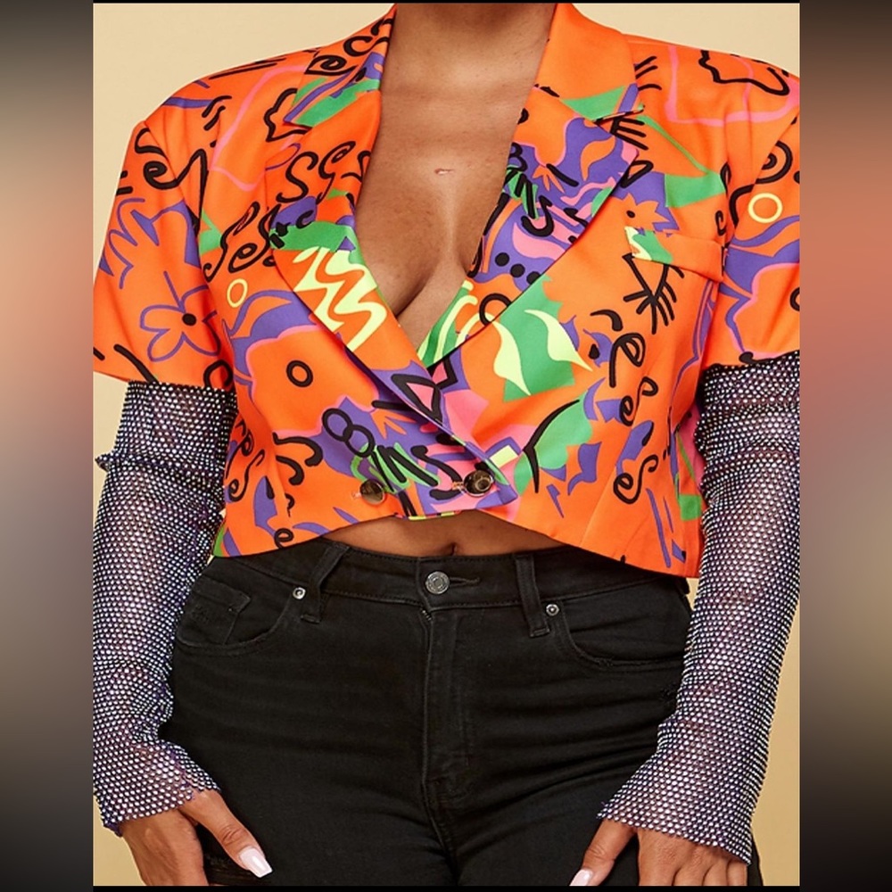 Multi Colored Jacket With Mesh Sequin Arms - image 2